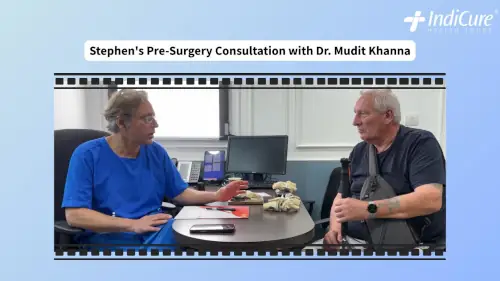 New Zealander Stephen Foster pre-surgery consultation with Dr. Mudit Khanna for quality knee replacement surgery in India. New Zealander Stephen Foster pre-surgery consultation with Dr. Mudit Khanna for quality knee replacement surgery in India.